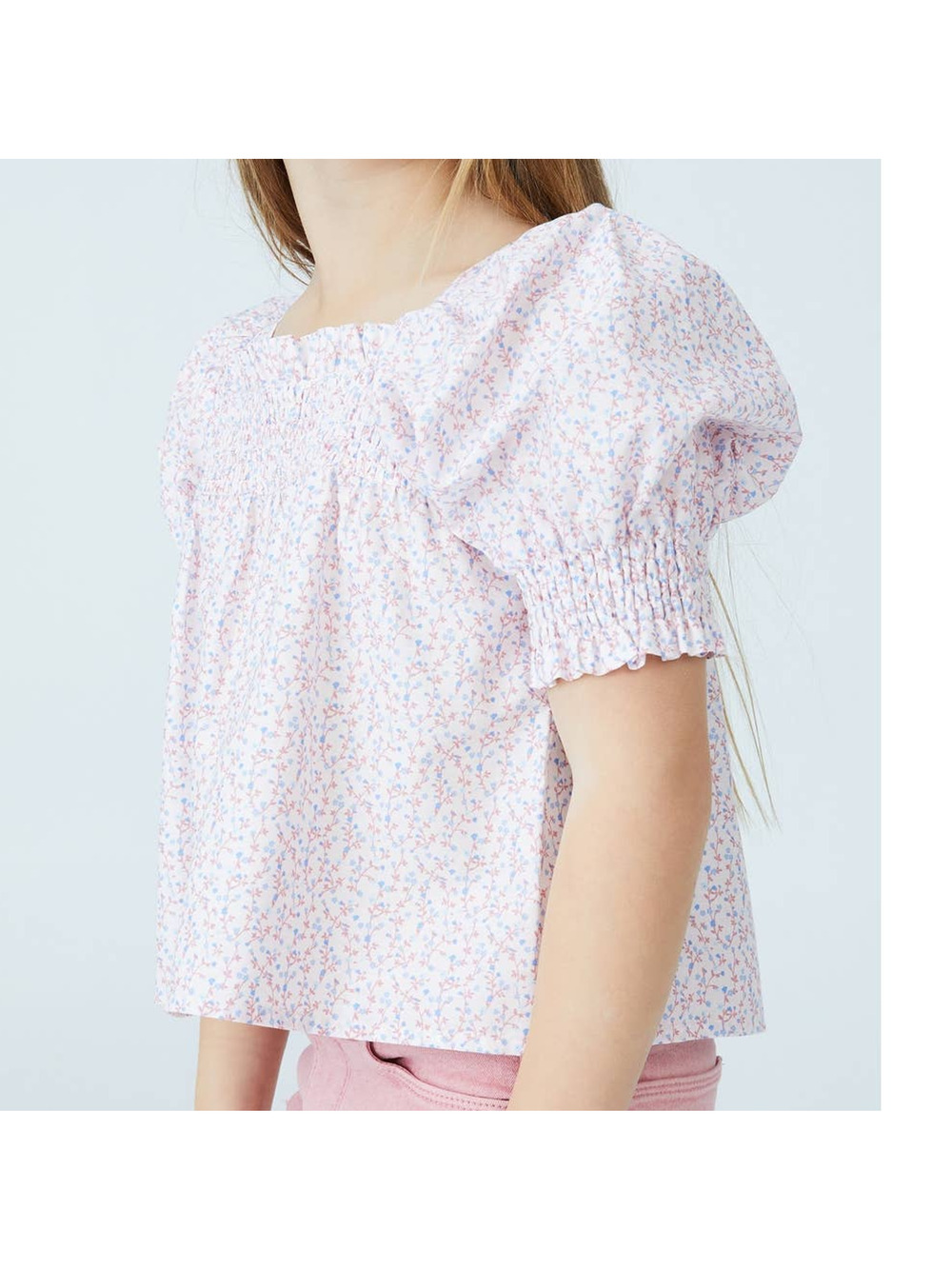 Cotton On Luna Smocked Puff Sleeve A Line Floral Print Kids Girls 5 Shirt Blouse